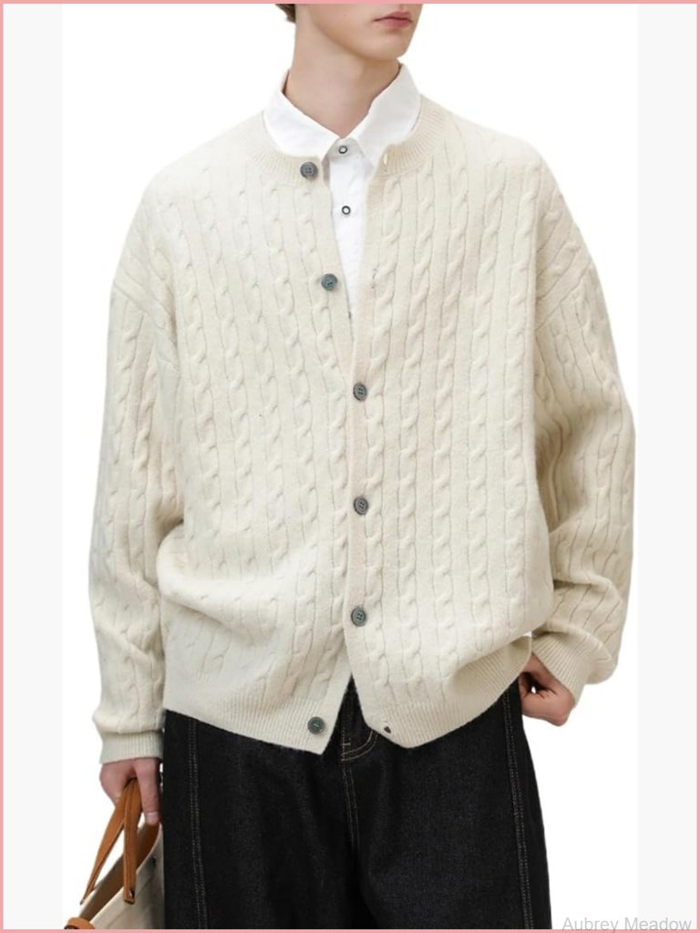 Twisted Cable Knit Sweater Chunky Grandpa Button Down Cardigan Fall Winter